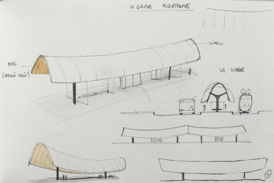 Esquisses des mobiliers des gares du Grand Paris Express, croquis du designer Patrick Jouin
