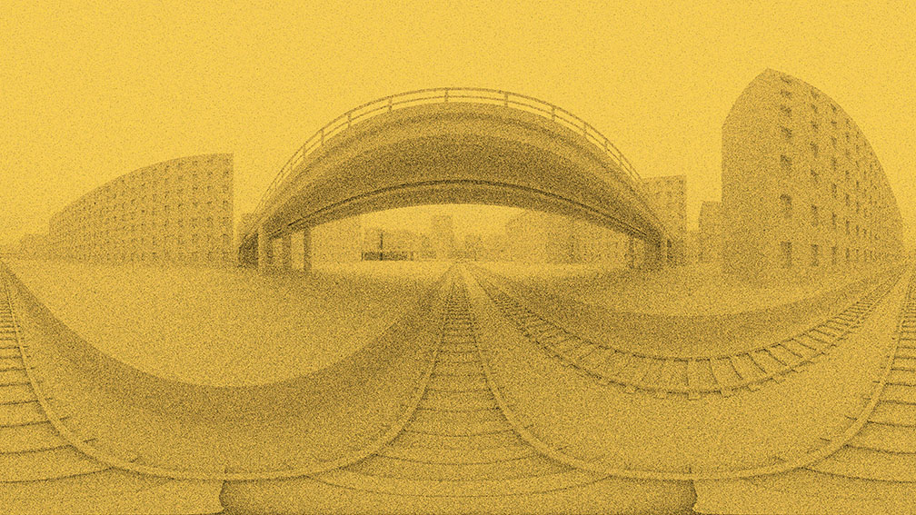 Ville futuriste sur fond jaune et flou par le collectif d’artistes Fleuryfontaine 