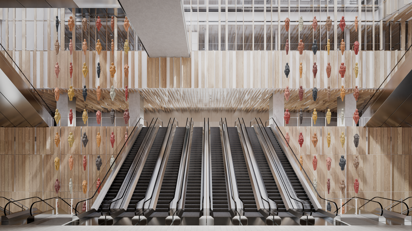 Perspective de l'œuvre en gare Saint-Denis – Pleyel - Prune Nourry + Kengo Kuma