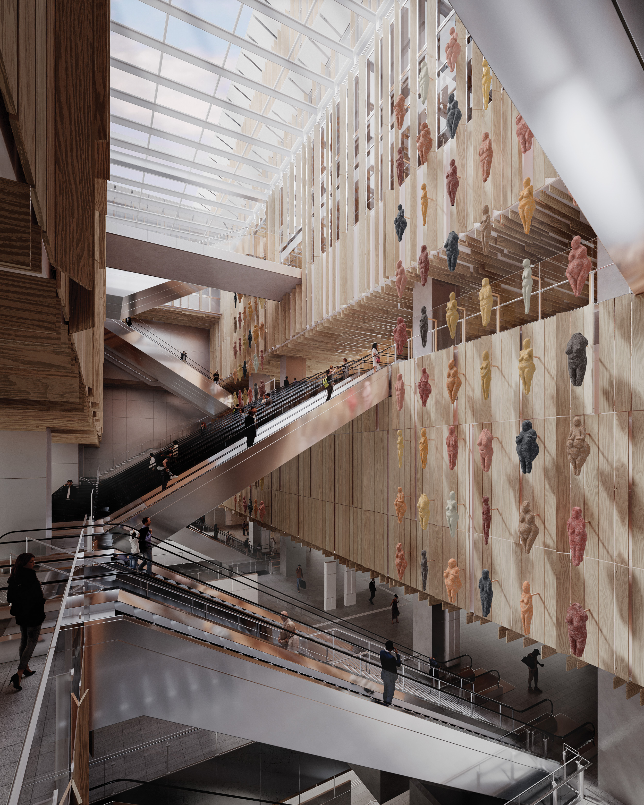Perspective de l'œuvre en gare Saint-Denis – Pleyel - Prune Nourry + Kengo Kuma
