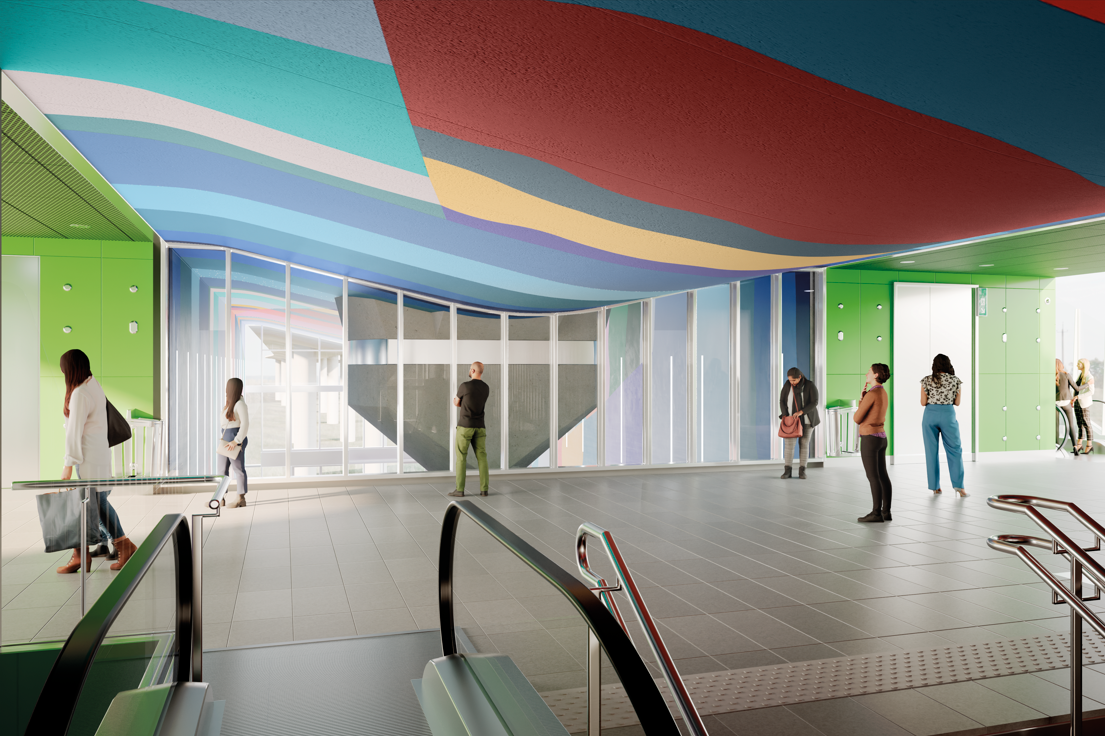 Perspective de l'œuvre en gare Christ de Saclay - Ulla von Brandenburg + Atelier Novembre et Benthem Crouwel