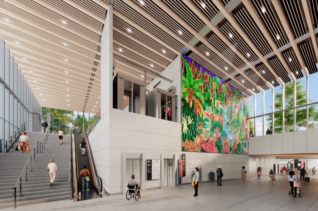 Perspective de l'œuvre en gare Guyancourt - Hervé Di Rosa + Dietmar Feichtinger