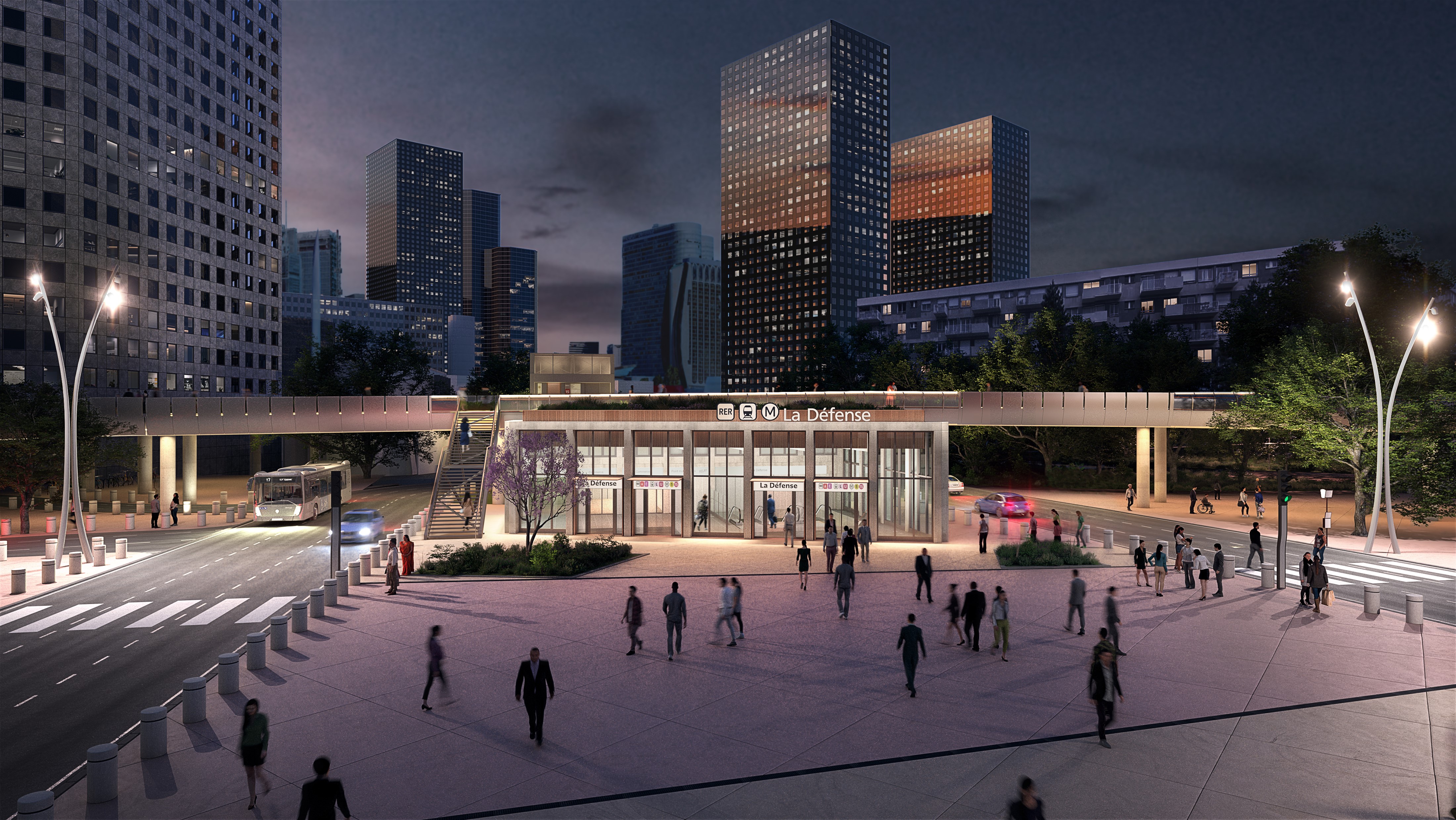 Parvis nuit - Perspective Gare La Défense