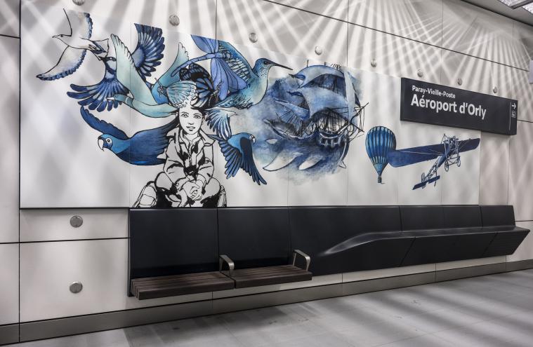 Illustrations "Jeux d'enfants" de l'artiste Edmond Baudoin dans la gare Aéroport d'Orly