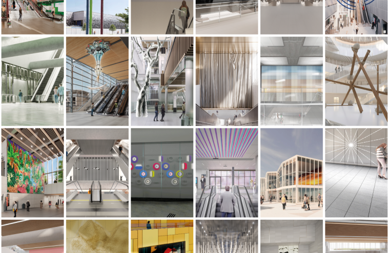 Mosaïque des œuvres en gare