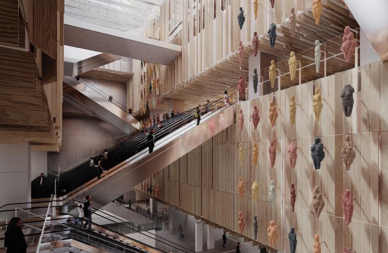 Perspective de l'œuvre en gare Saint-Denis – Pleyel - Prune Nourry + Kengo Kuma