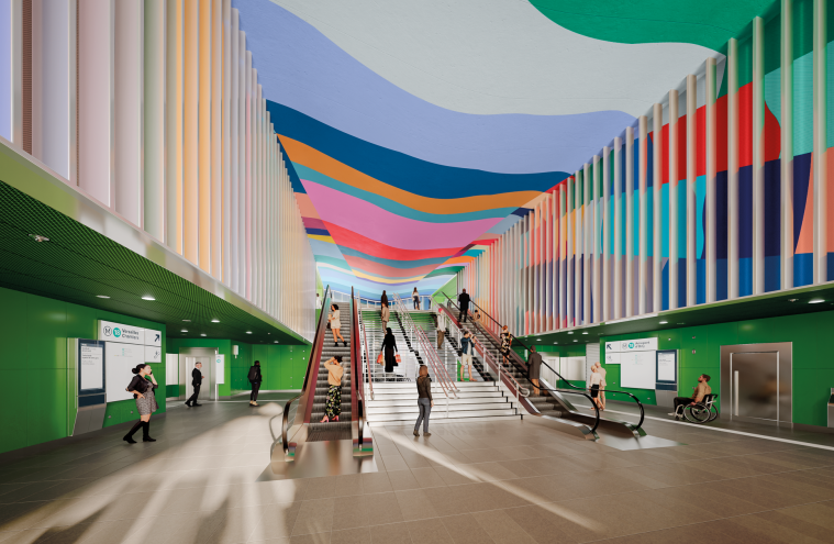 Perspective de l'œuvre en gare Christ de Saclay - Ulla von Brandenburg + Atelier Novembre et Benthem Crouwel