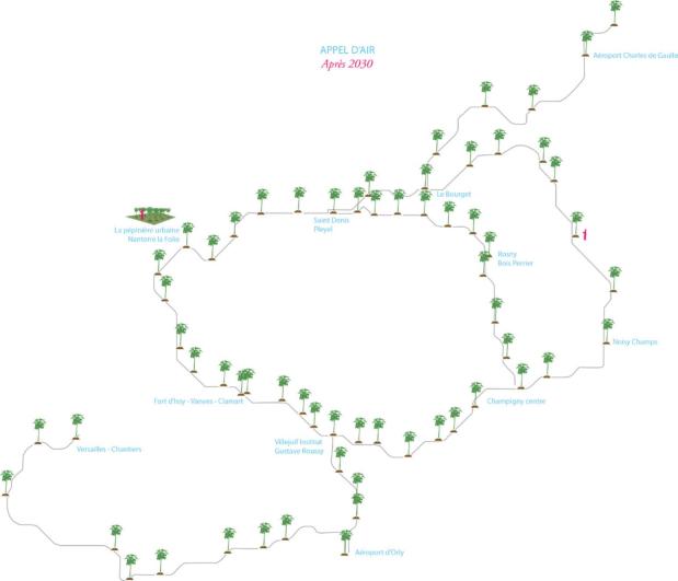 Carte de l’implantation des Paulownias sur les parvis des gares du Grand Paris Express