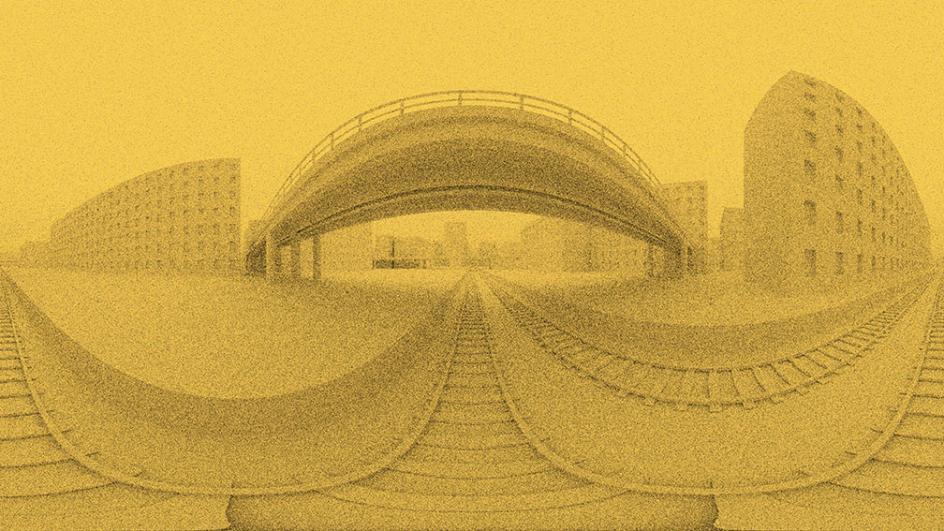 Ville futuriste sur fond jaune et flou par le collectif d’artistes Fleuryfontaine