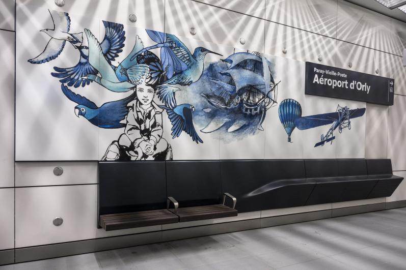 Illustrations "Jeux d'enfants" de l'artiste Edmond Baudoin dans la gare Aéroport d'Orly