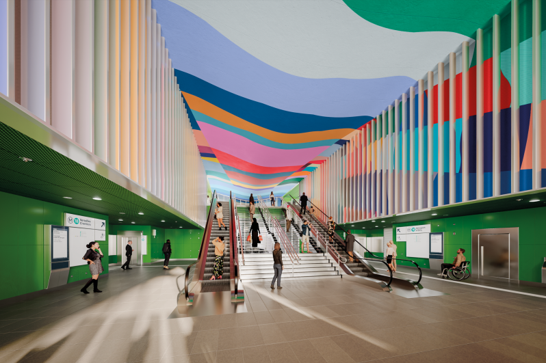 Perspective de l'œuvre en gare Christ de Saclay - Ulla von Brandenburg + Atelier Novembre et Benthem Crouwel